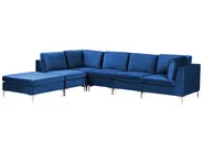 Modul Ecksofa 5-Sitzer EVJA mit Ottomane Samtstoff Marineblau rechtsseitig_859871