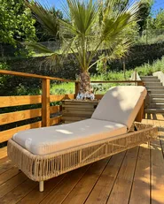 Sun Lounger with Cushion OSINI Reclining PE Rattan Beige_940521