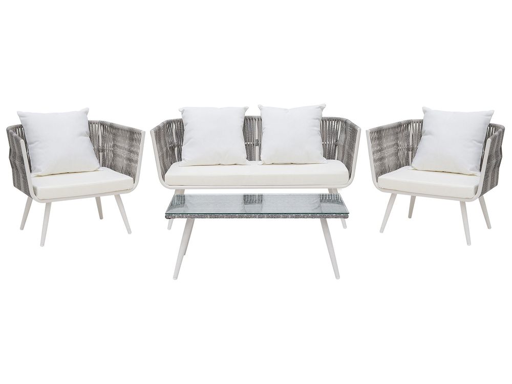 Garden Lounge Set with Table 4 Seater RAGUSA PE Rattan Off-White