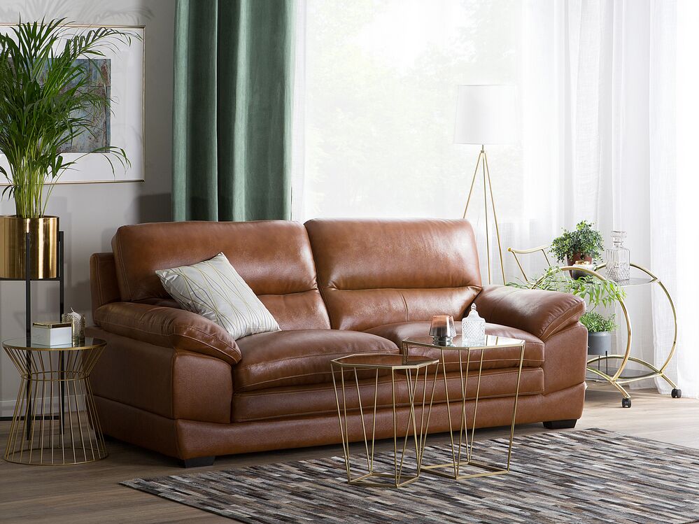 Sofa 3-Sitzer HORTEN Echtleder Goldbraun