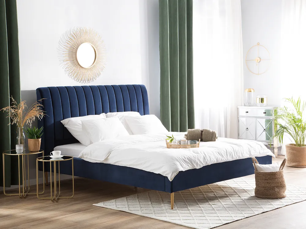 Bett mit Lattenrost Samtstoff MARVILLE 180 x 200 cm Marineblau