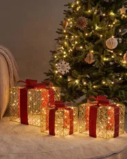 Weihnachtsdekoration 3er Set LED LYSEREN 20/25/30 cm Weihnachtsgeschenke Gold_1025104