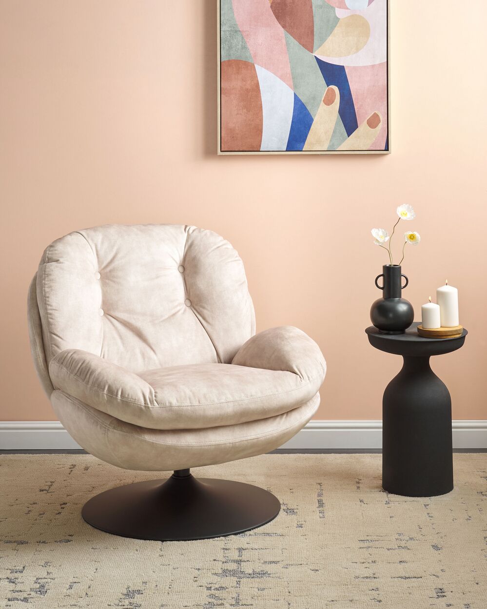 Draaifauteuil NOLVIK Fluweel Lichtbeige
