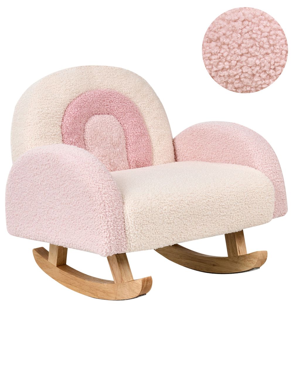 Kinderschaukelstuhl Regenbogen OMBO Bouclé Pastellrosa