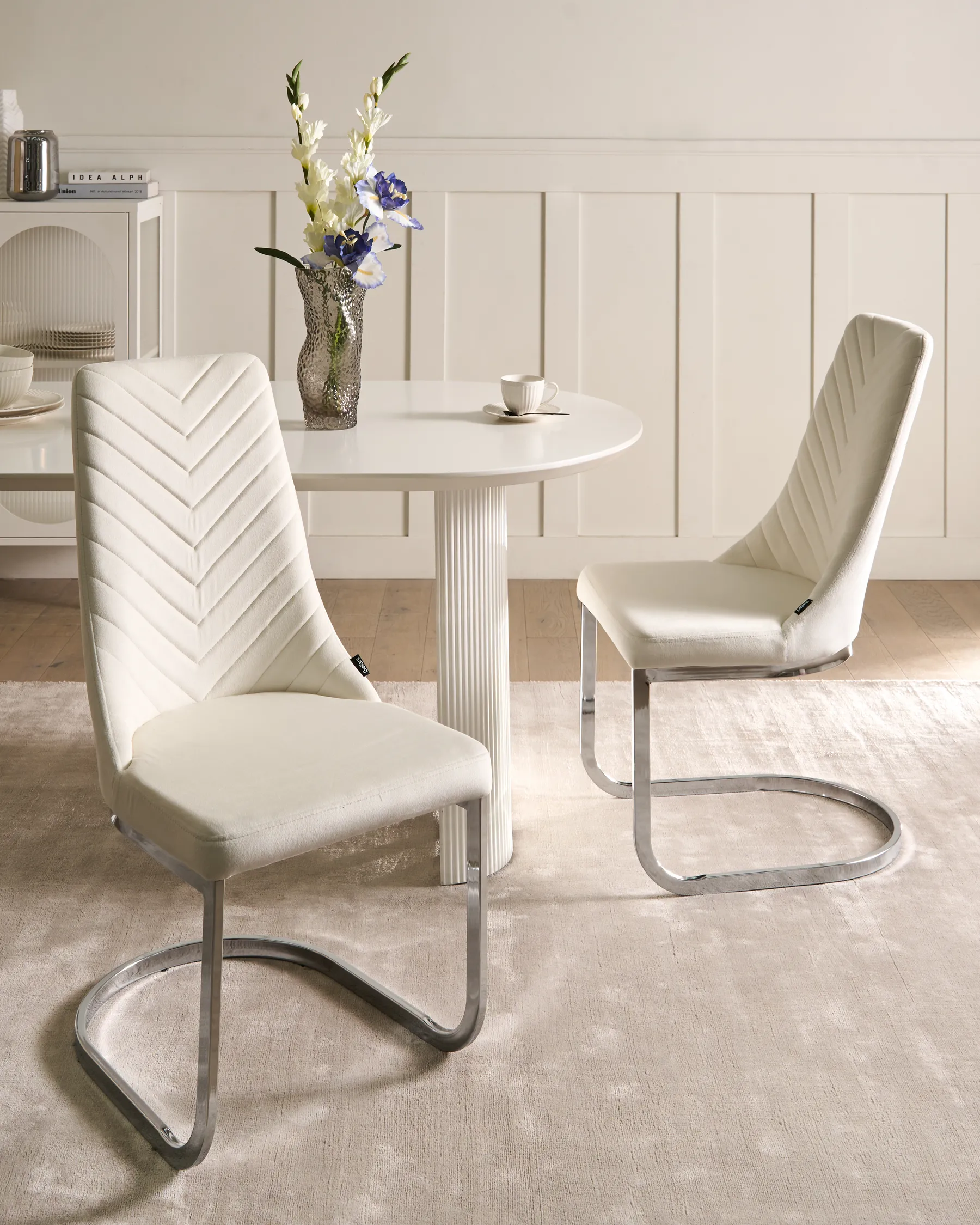 Esszimmerstuhl 2er Set ALTOONA Samtstoff Cremeweiß_902283