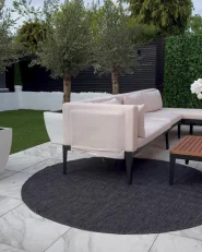 Garten Ecksofa mit Tisch 3-Sitzer BRACCIANO zertifiziertes Akazienholz Hellbeige linksseitig_994785