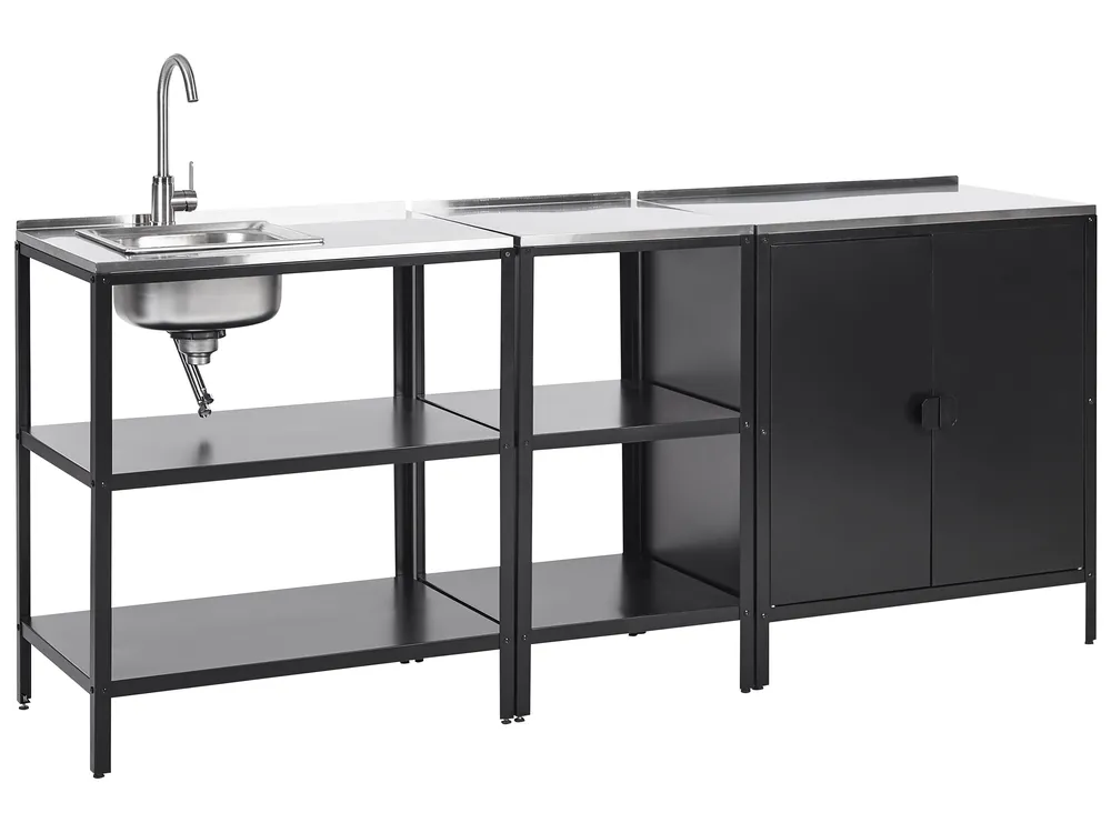 Outdoor-Küche 3er Set mit Spüle VILAMA Schwarz Metall