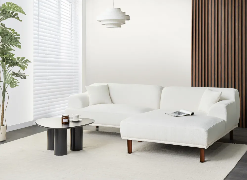 Ecksofa 3-Sitzer HOLT Bouclé Weiß linksseitig