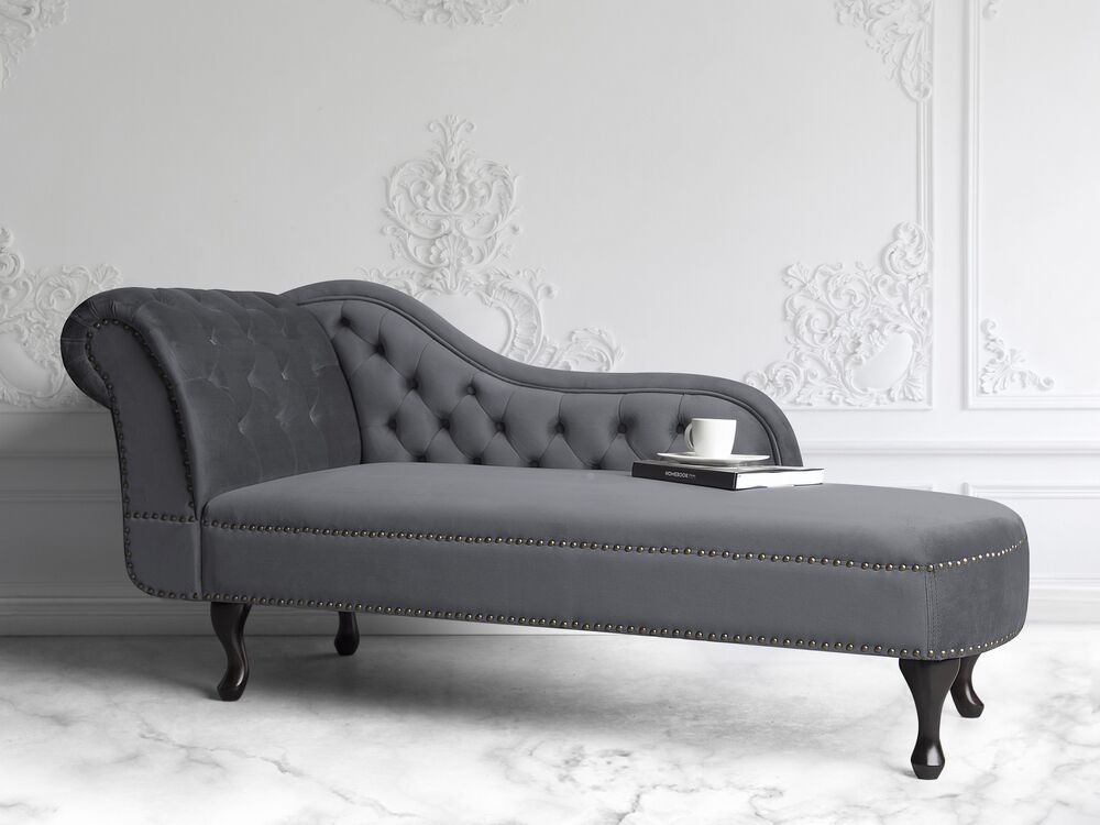 Left-Hand Chaise Longue NIMES Velvet Grey