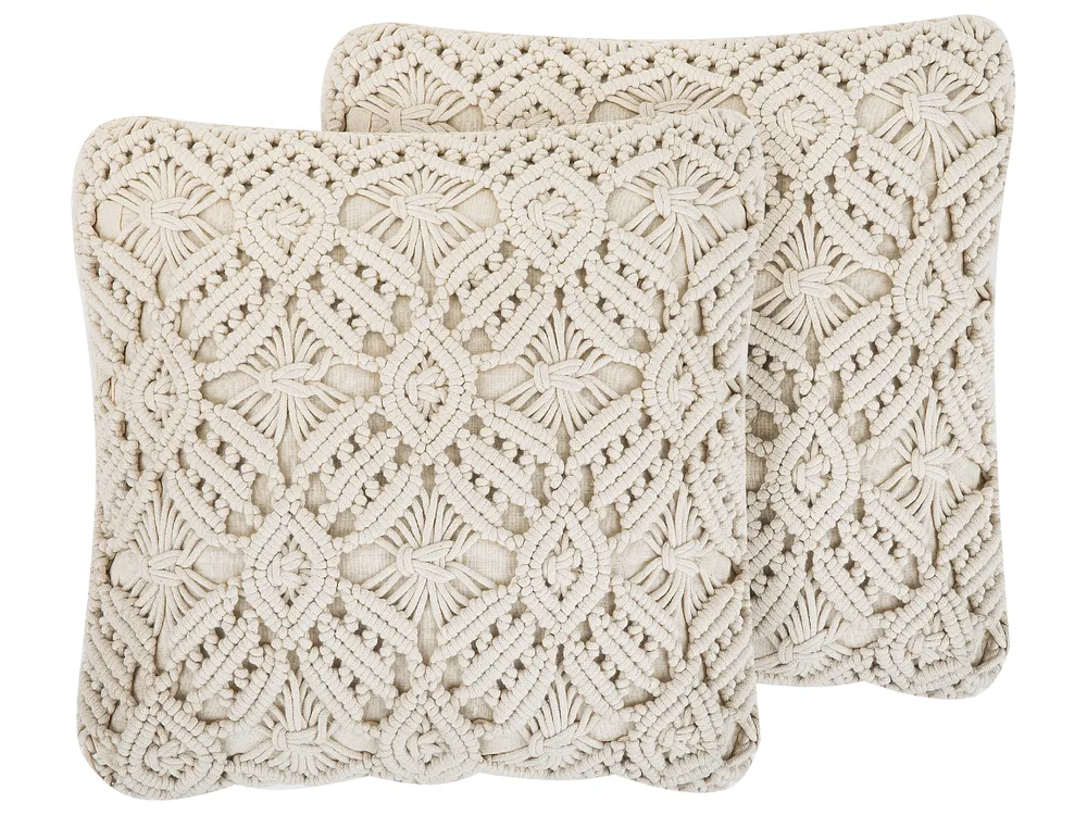 Dekokissen 2er Set ESENKOY 50 x 50 cm Baumwolle Hellbeige Geometrisches Muster