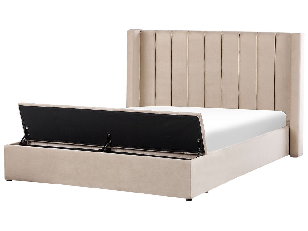 Vodeni krevet s klupom NOYERS Samet bež 180 x 200 cm