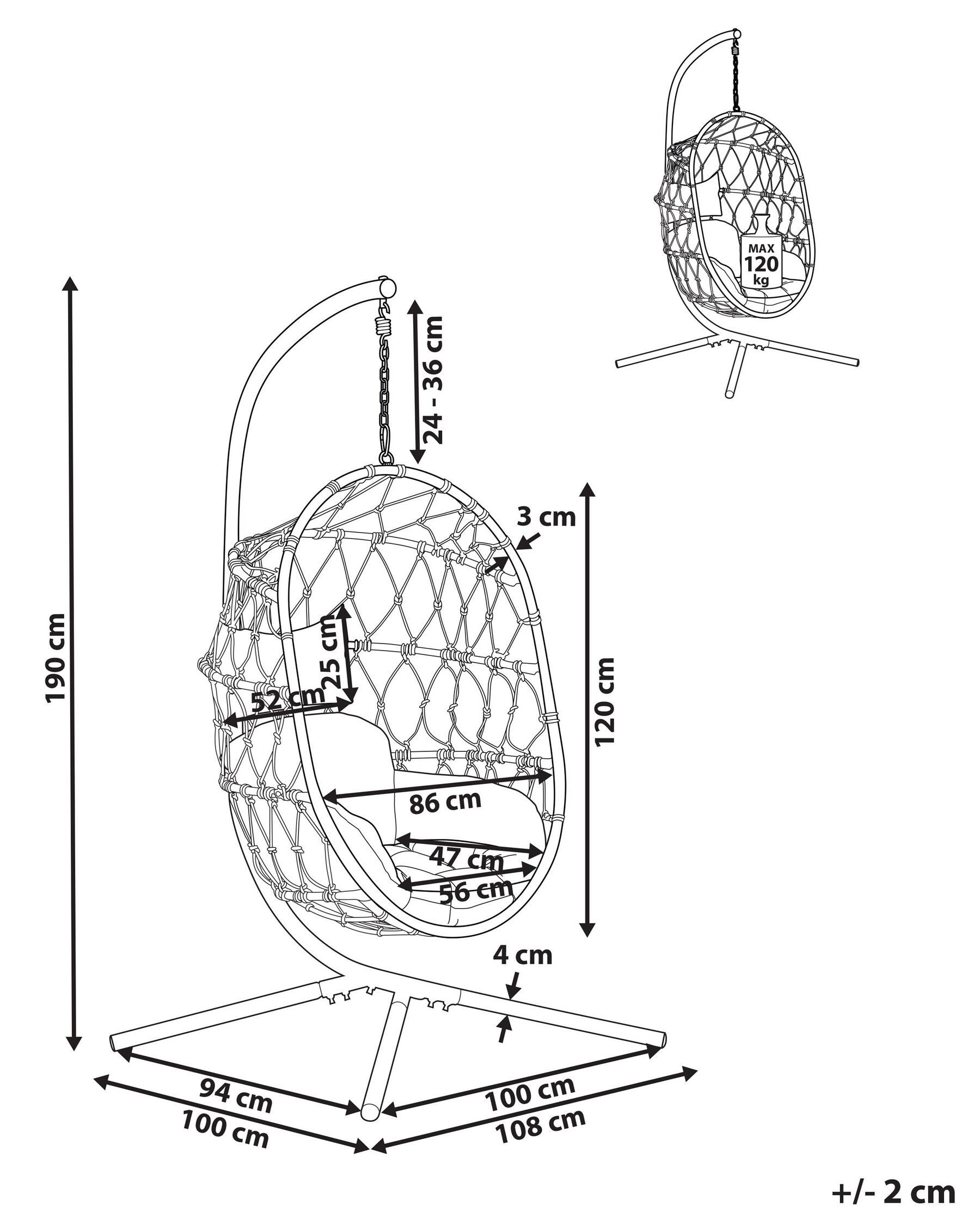 Hanging Chair with Stand ADRIA Metal White_844425