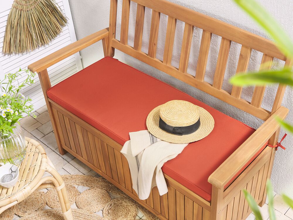 Garden Bench with Cushion SOVANA 120 cm with Storage Acacia Wood Red