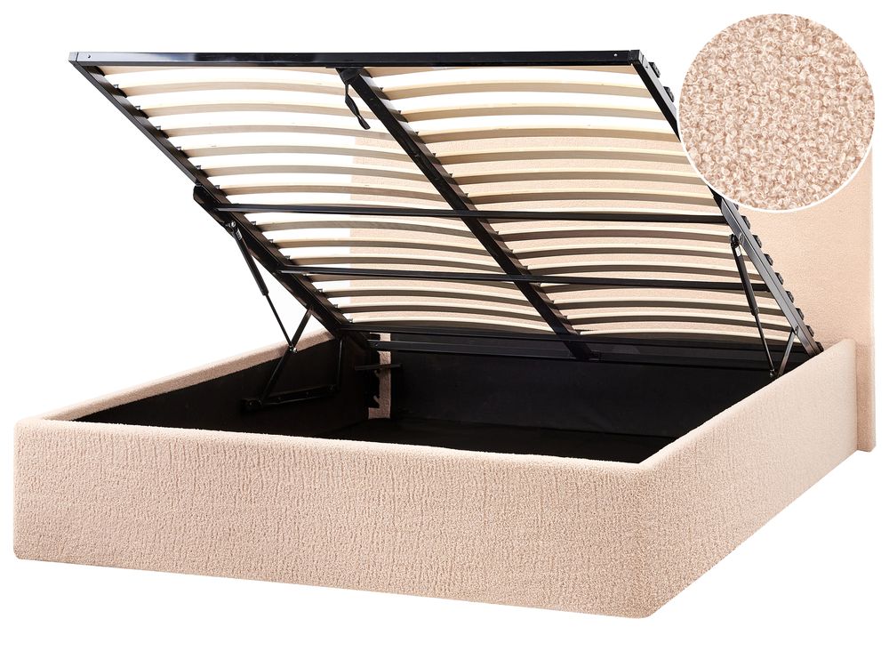 Ottoman Bed ORBEY Boucle Beige 120 x 200 cm (EU Small Double)