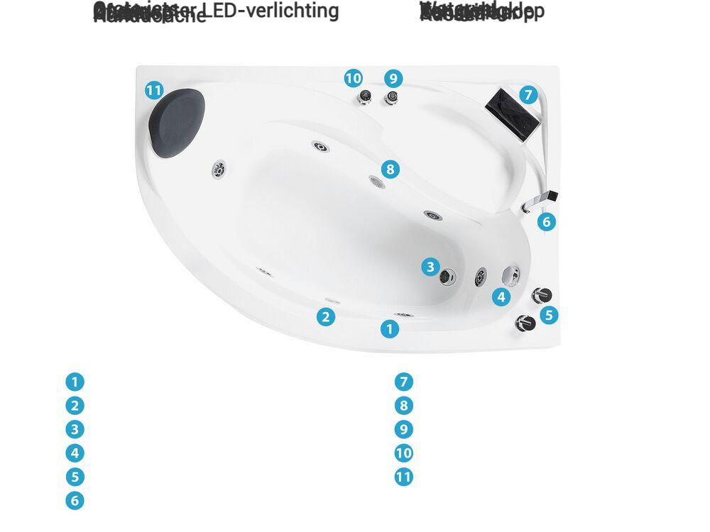 Hoek bubbelbad met LED NEIVA 150 x 100 cm Wit linkszijdig_796692