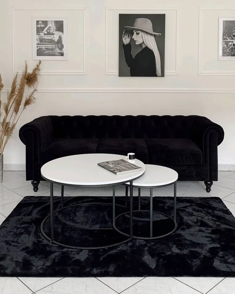 Living Room Set 4 Seater CHESTERFIELD Velvet Black_932833