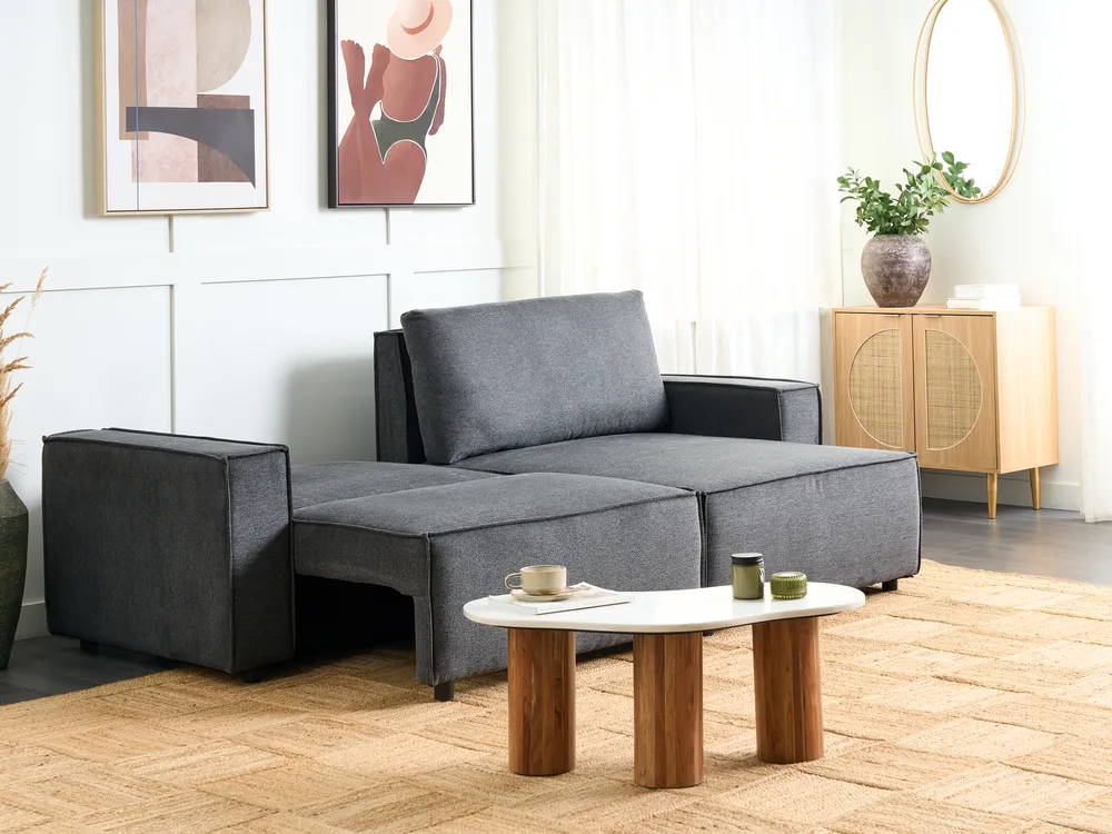 Eckschlafsofa 3-Sitzer KARILA mit Stauraum Stoff Dunkelgrau linksseitig_886046