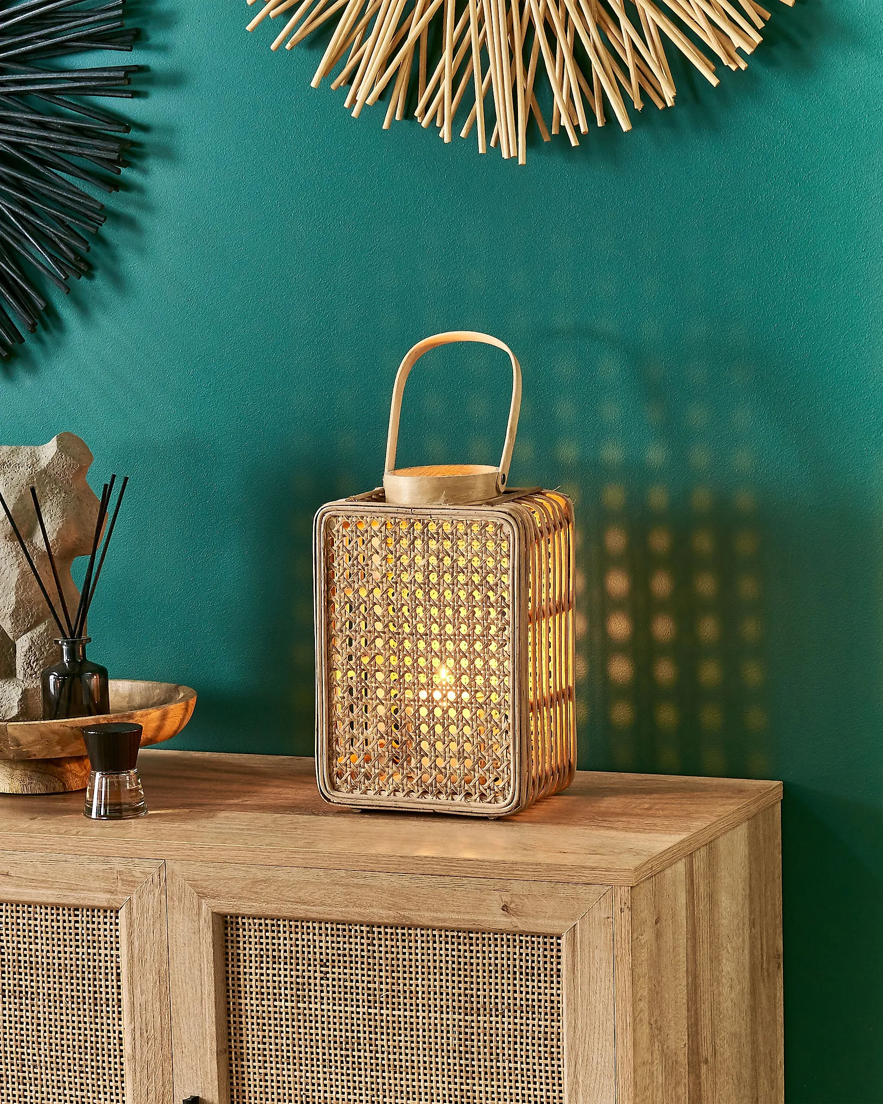 Laterne BANTUL 28 cm Polyrattan Naturfarben_828025