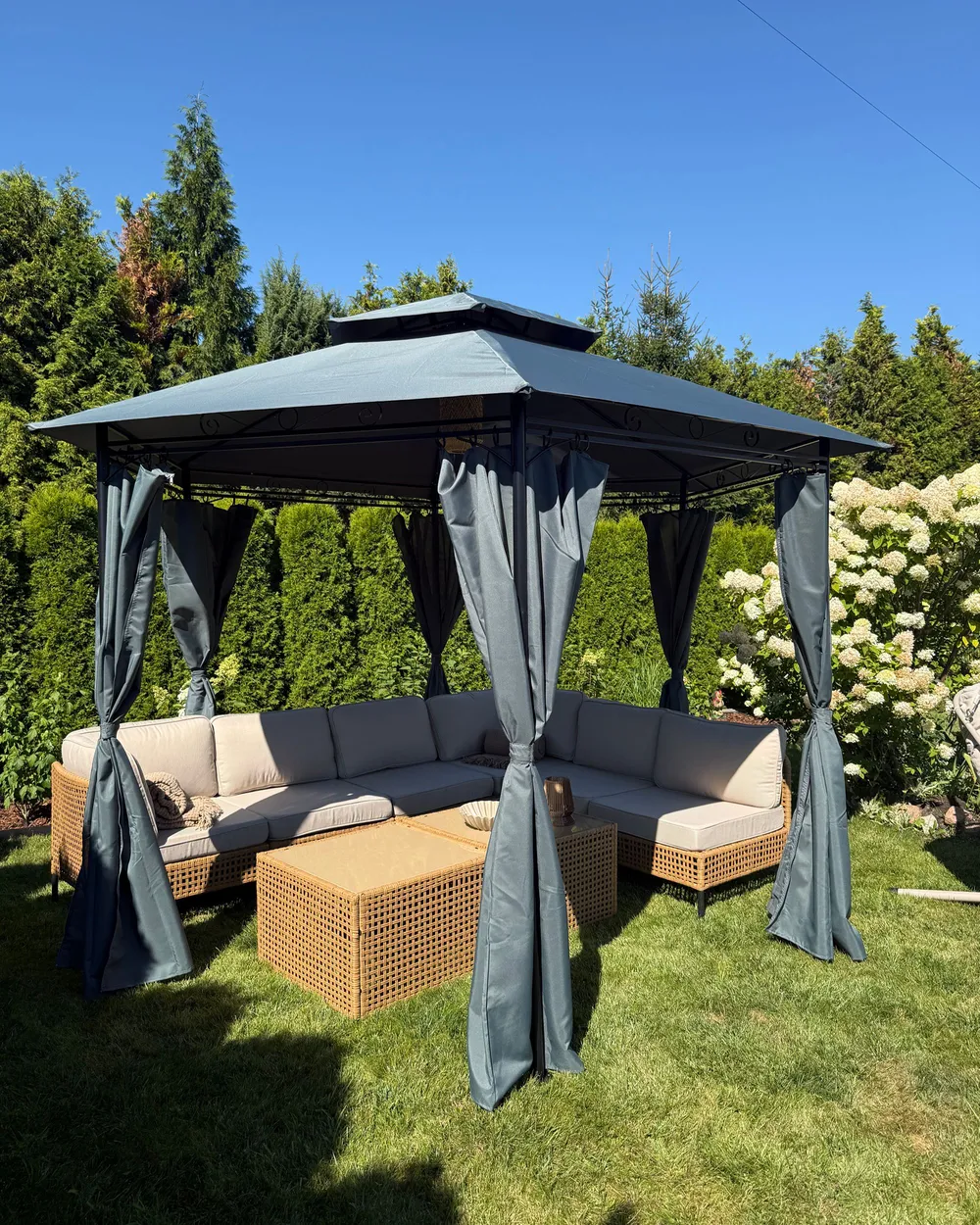 Garten Ecksofa mit Tisch 6-Sitzer OMEGANA modular Polyrattan Hellbeige_1131374