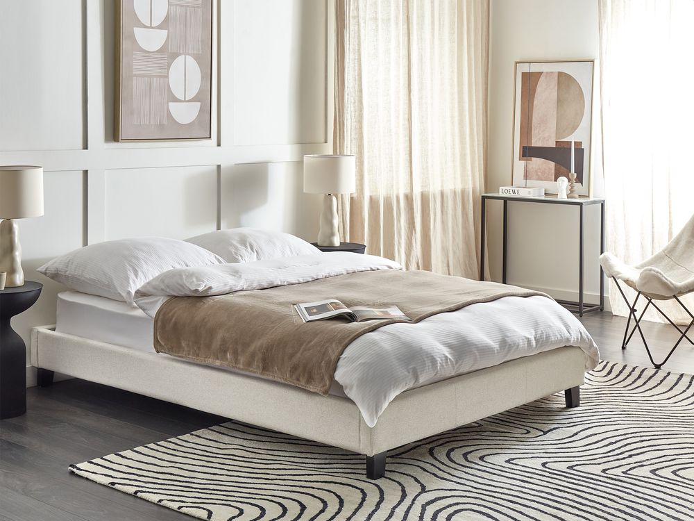 Bed without Headboard Fabric ROANNE 140 x 200 cm (EU Double) Light Beige