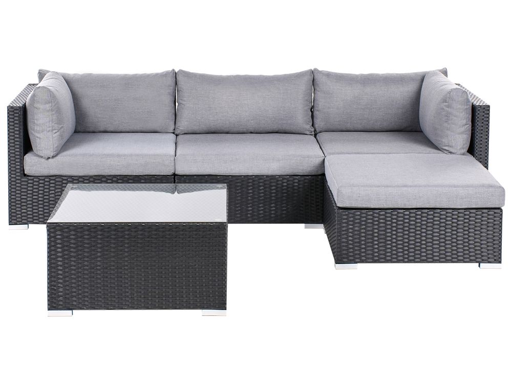 Garden Corner Sofa with Table 4 Seater SANO PE Rattan Black Left Hand