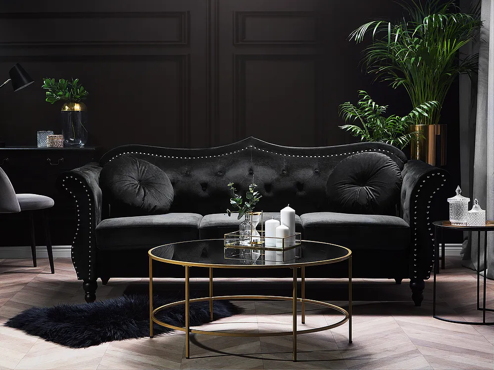 Sofa 3-Sitzer SKIEN Samtstoff Schwarz
