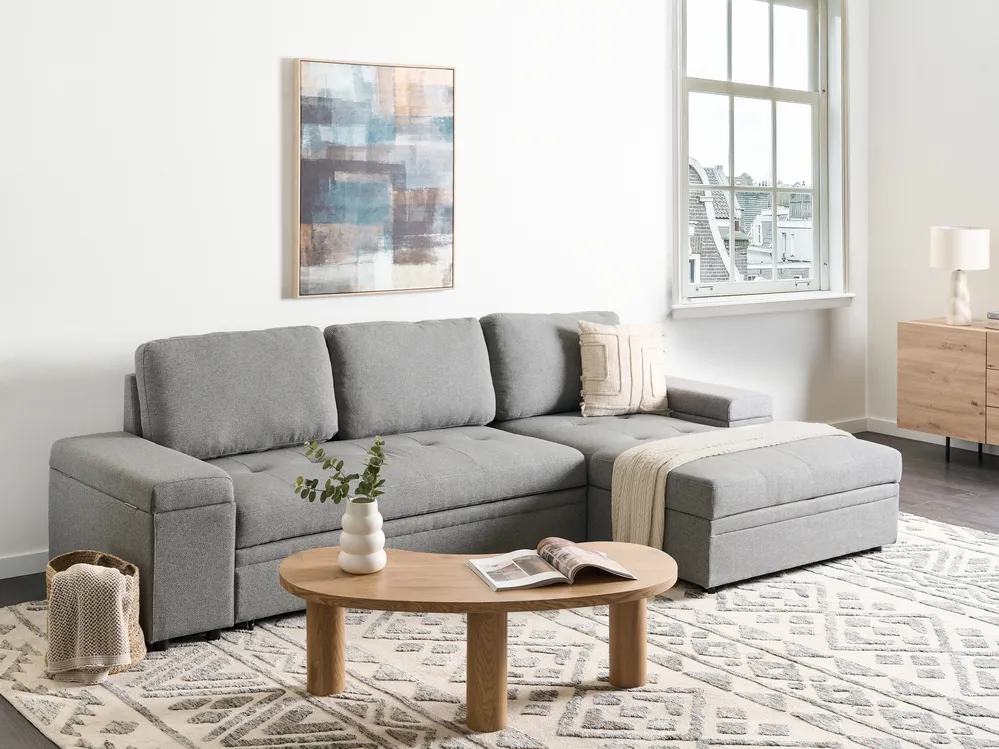 Eckschlafsofa 3-Sitzer HRISEY mit Stauraum Kunstleinen Grau linksseitig_956017