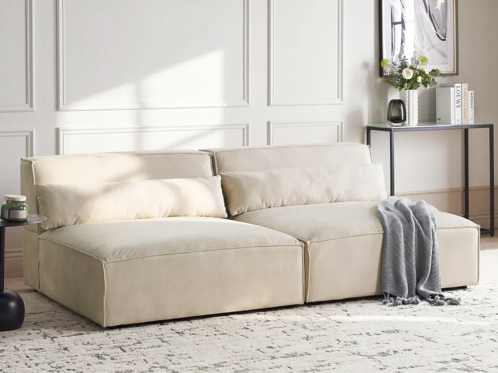 Modulsofa 2-Sitzer HELLNAR Samtstoff Hellbeige
