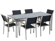Garden Dining Set 6 Seater GROSSETO Tempered Glass Black_677296