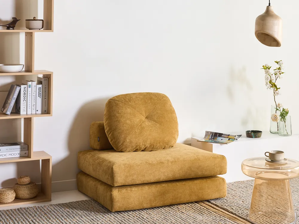 1-Sitzer Schlafsofa OLDEN Chenillegewebe Senfgelb