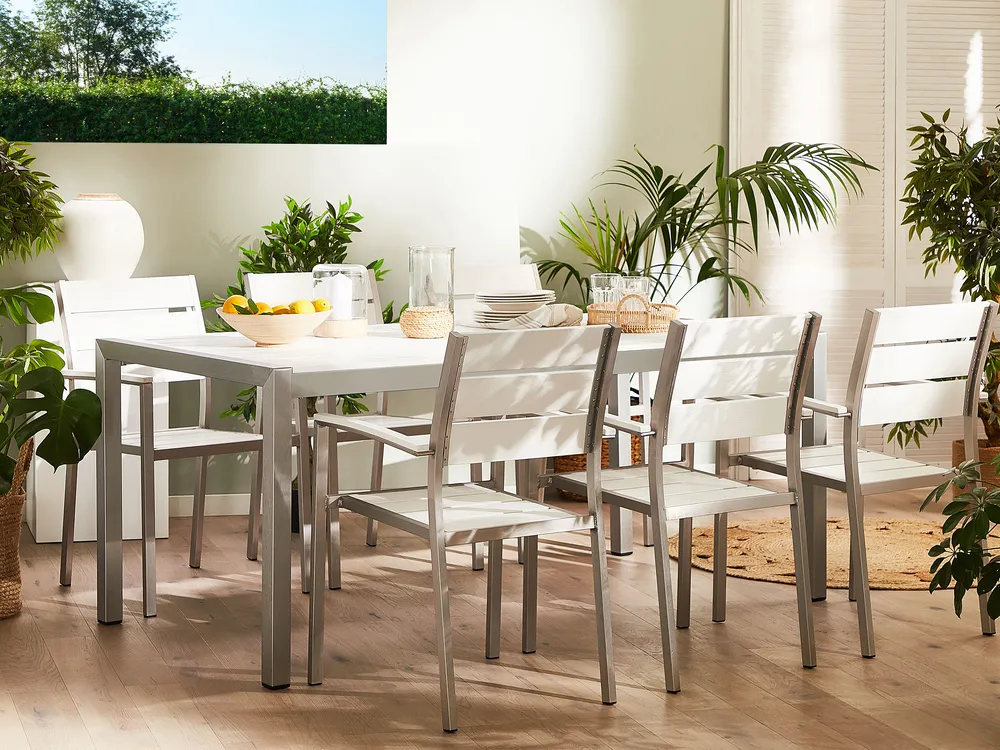 Gartentisch VERNIO 180 cm 90 cm Metall Weiß
