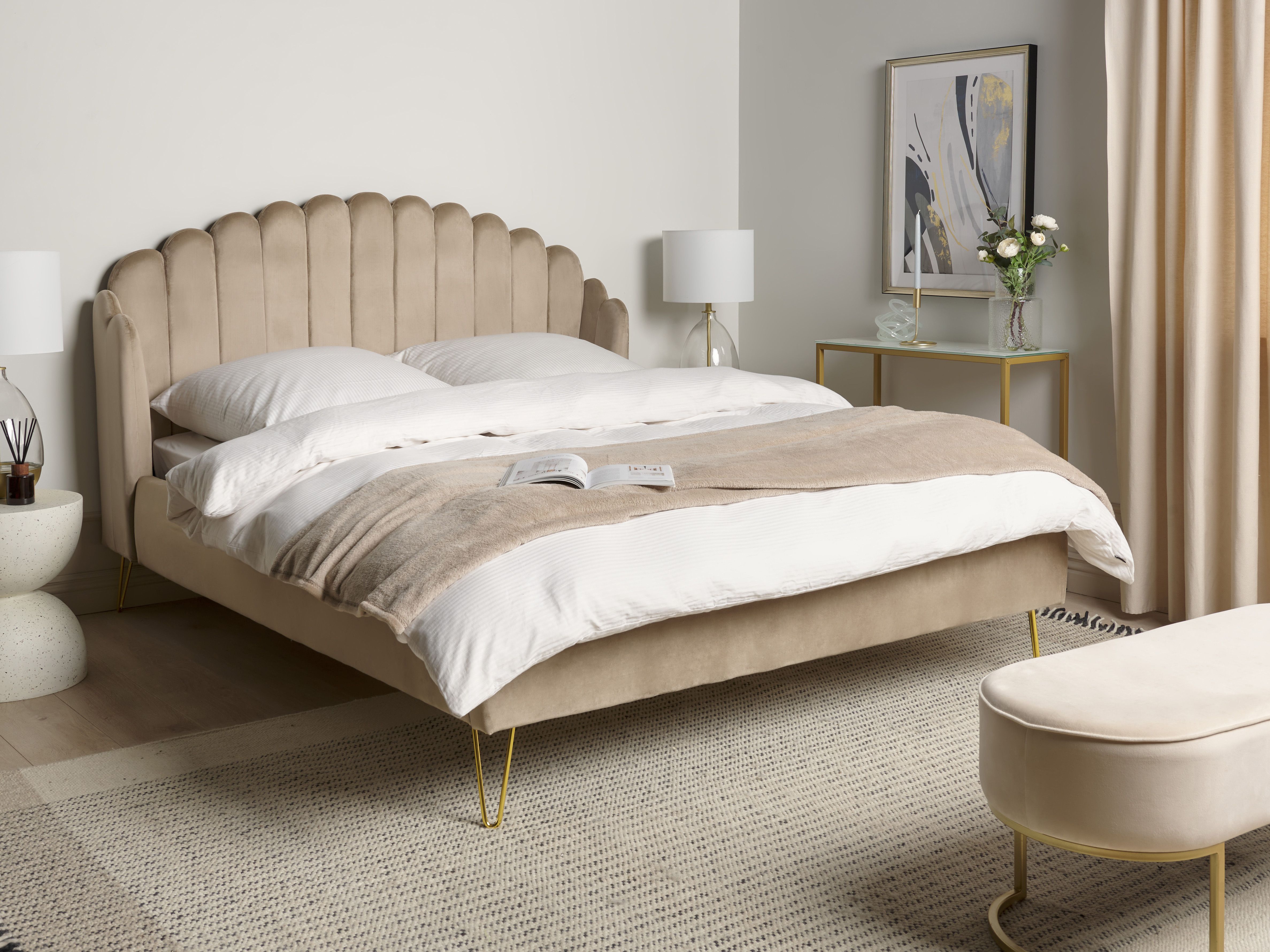 Bed Velvet AMBILLOU 160 x 200 cm (EU King Size) Taupe_1183100