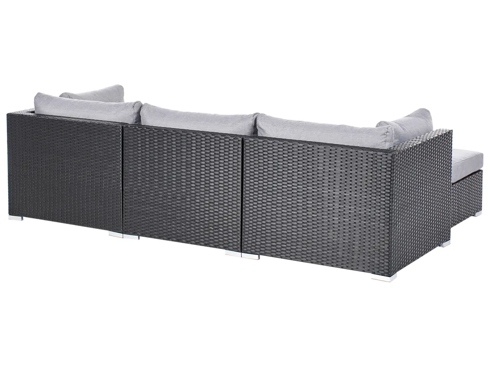 Garten Ecksofa mit Tisch 4-Sitzer SANO Polyrattan Schwarz rechtsseitig_976020