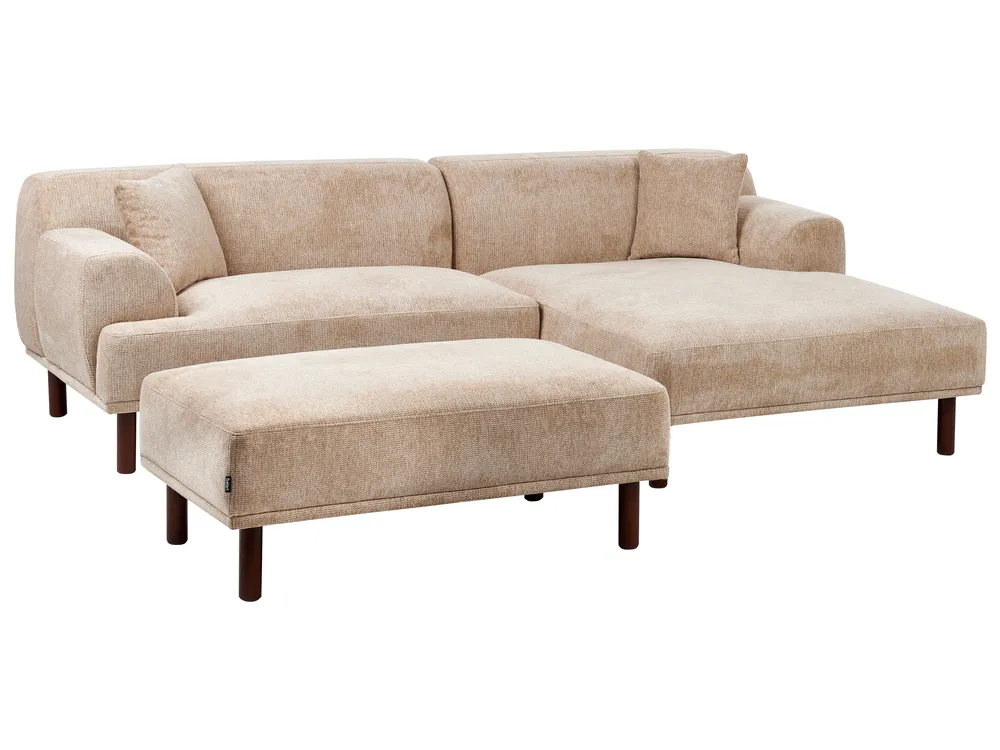 Ecksofa 3-Sitzer HOLT mit Ottomane Stoff Beige linksseitig_960627