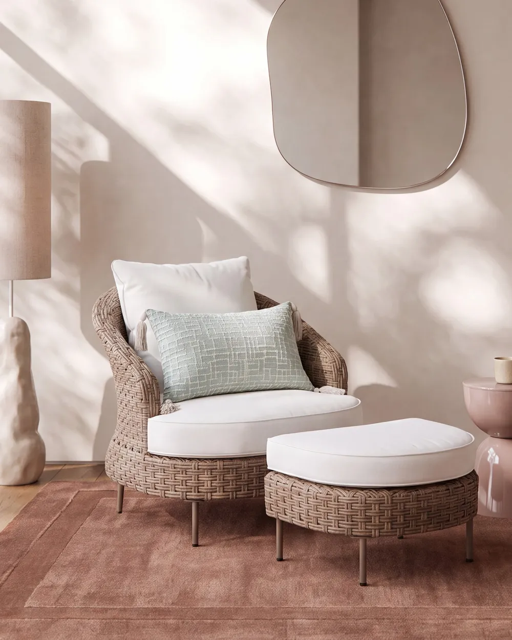 Gartensessel mit Ottomane ARCILLE Polyrattan Braun_1082738