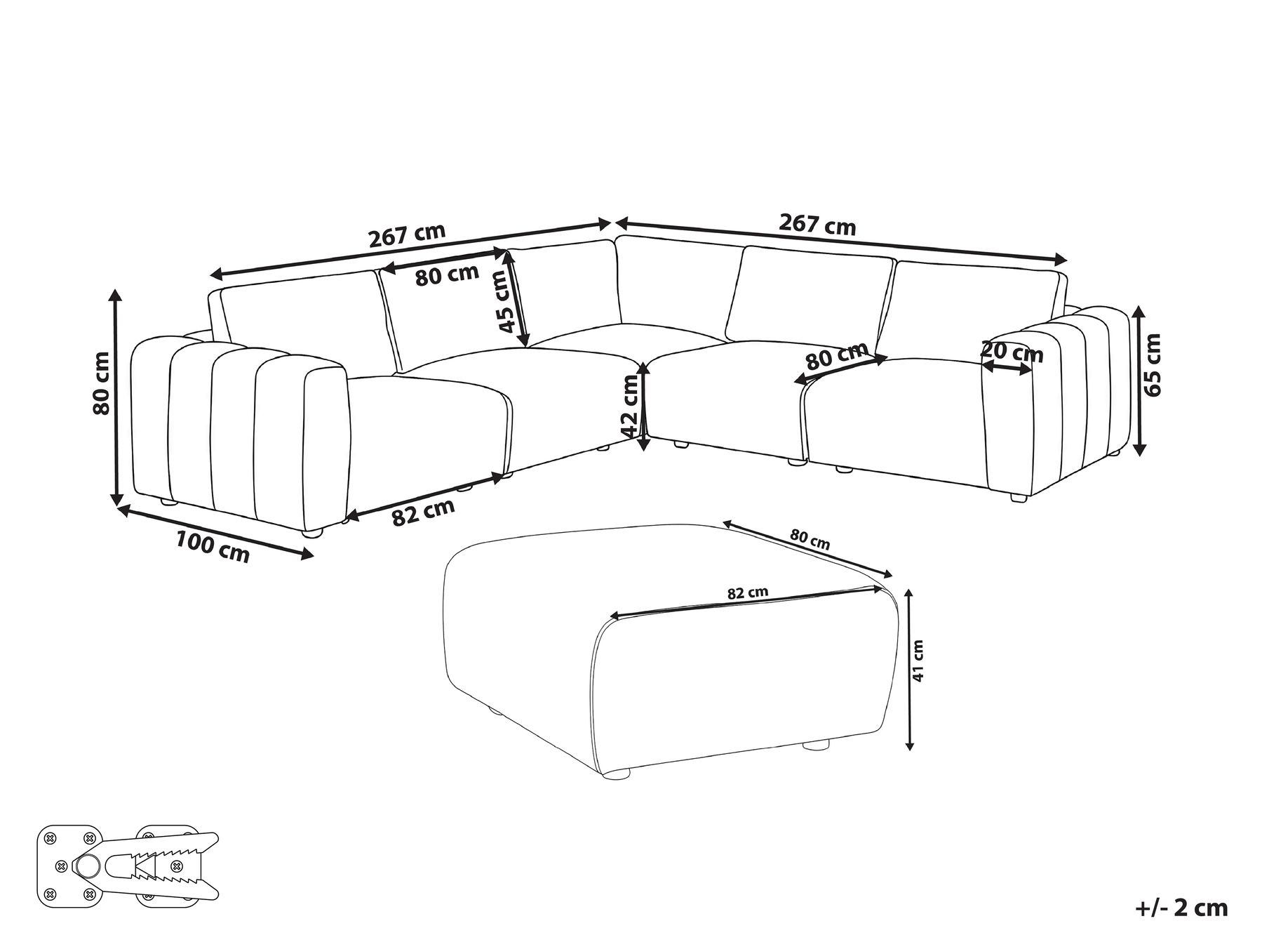 Modular Corner Sofa 5 Seater KIVVIK with Ottoman Fabric Green Left Hand_1045858