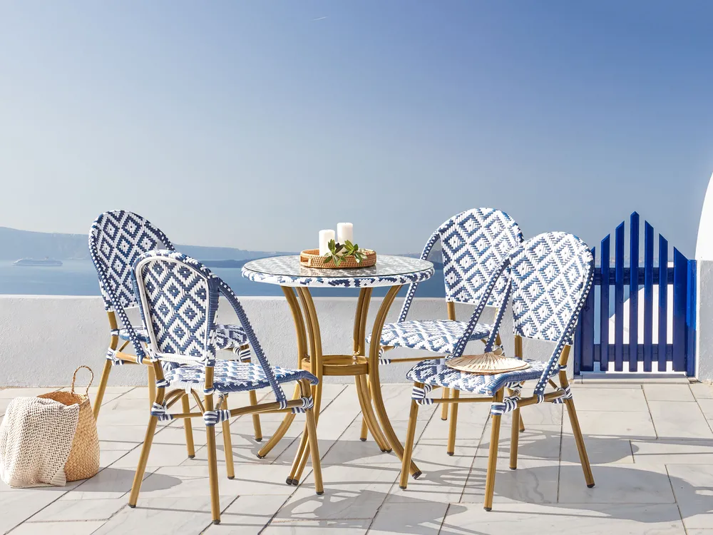 Outdoor Bistrotisch RIFREDDO 70 cm 70 cm Sicherheitsglas Blau