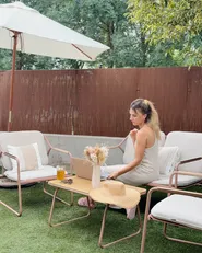 Lounge Set mit Tisch 4-Sitzer CALASCIO Metall Hellbeige_1085736