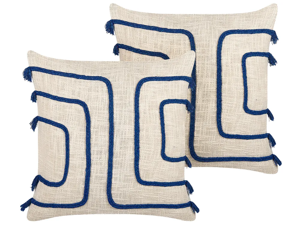 Dekokissen 2er Set PLEIONE 45 x 45 cm Baumwolle Marineblau Geometrisches Muster
