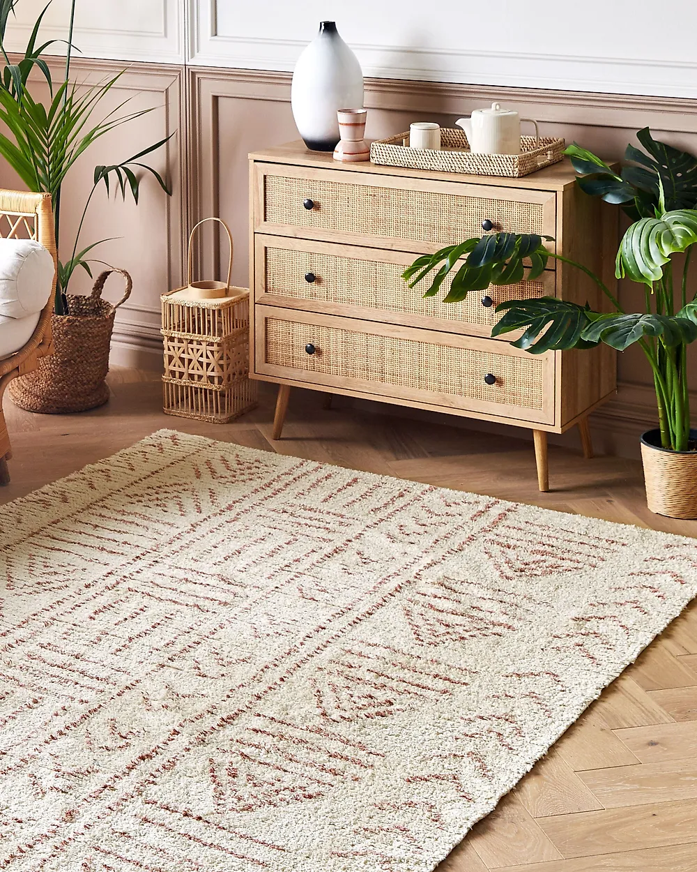 Teppich EDIRNE Beige 140 x 200 cm Baumwolle
