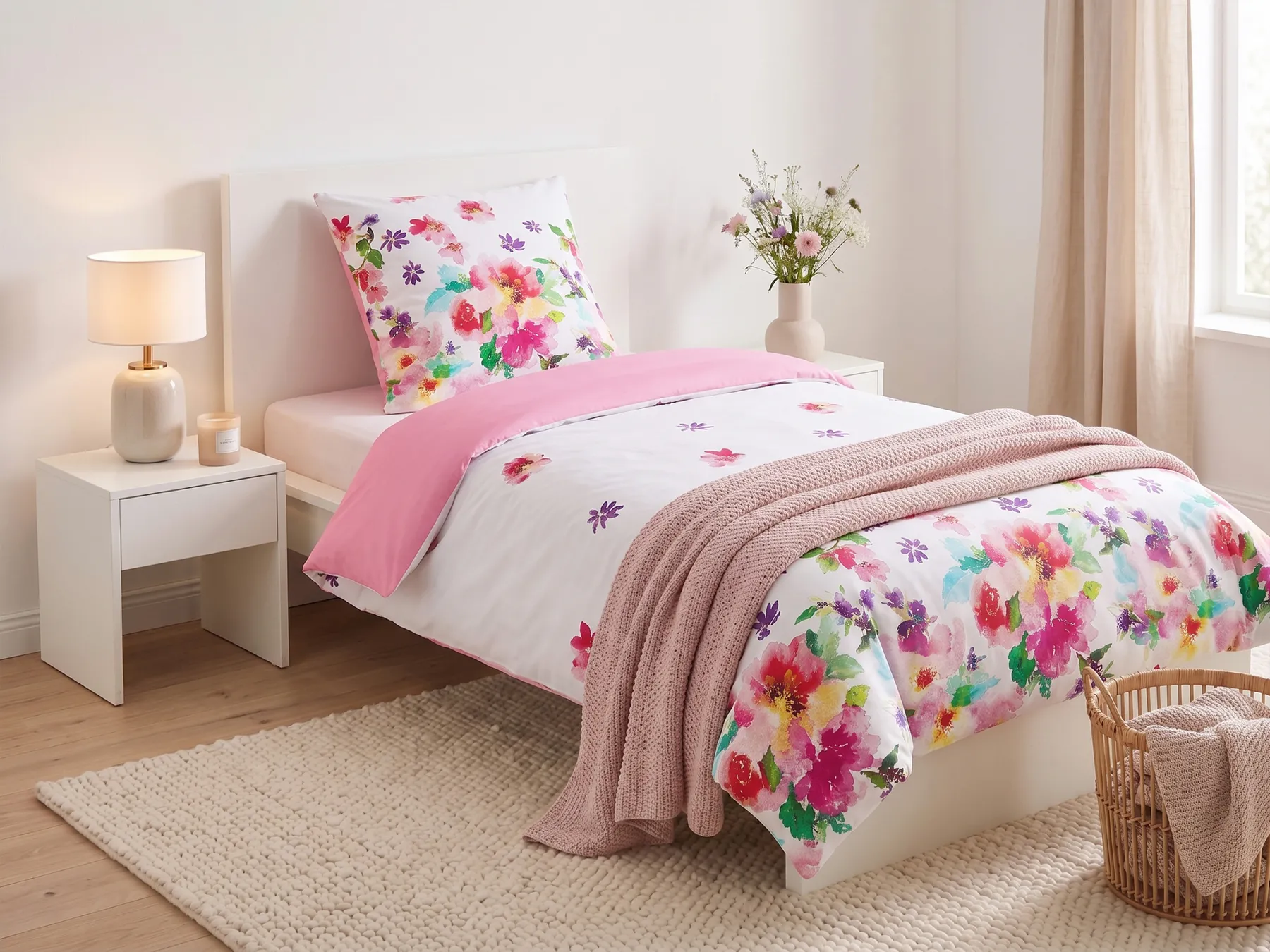 Duvet Cover Set LARYNHILL 135 x 200 cm Sateen Cotton Pink_803094