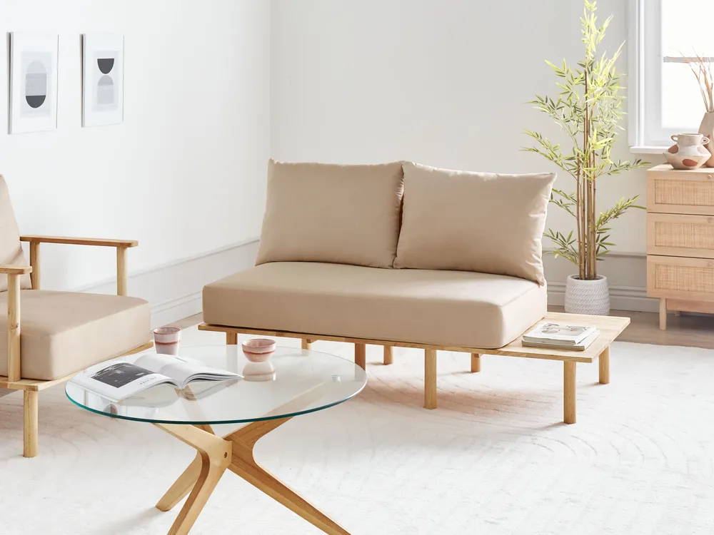 Sofa 2-Sitzer SALO mit Tischen Stoff Beige