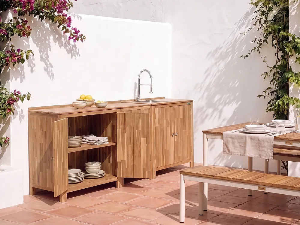 3 Piece Outdoor Kitchen Set with Sink VENOSA Brown/ Silver Acacia Wood_1155574