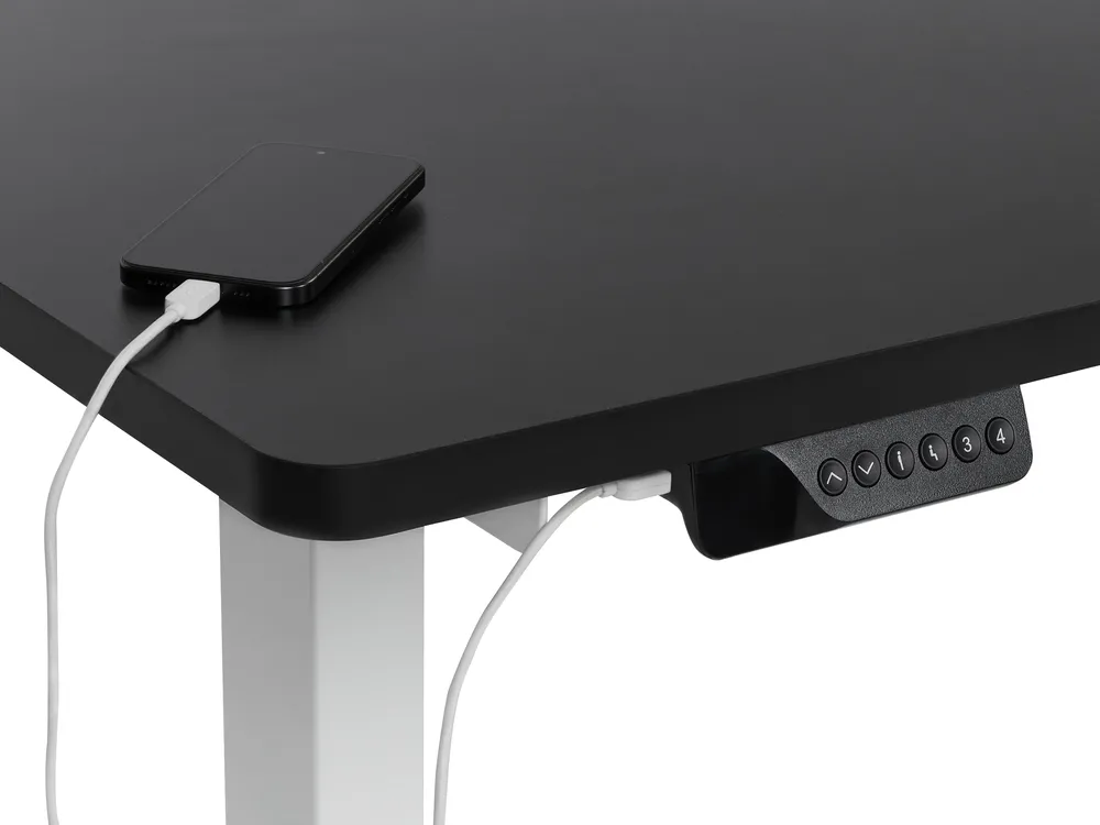 Eckschreibtisch elektrisch höhenverstellbar DESTINES 160 cm 109 cm Schwarz / Weiß rechtsseitig_927737