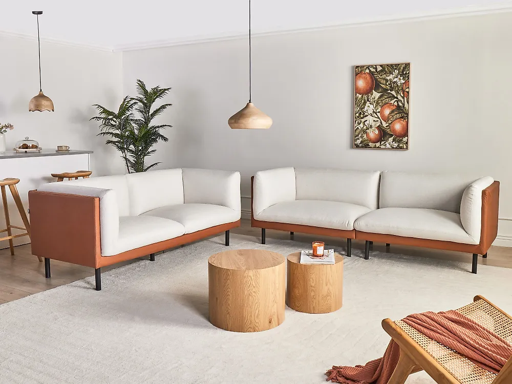 Living Room Set 5 Seater VORGOD Fabric Off-White_1186006