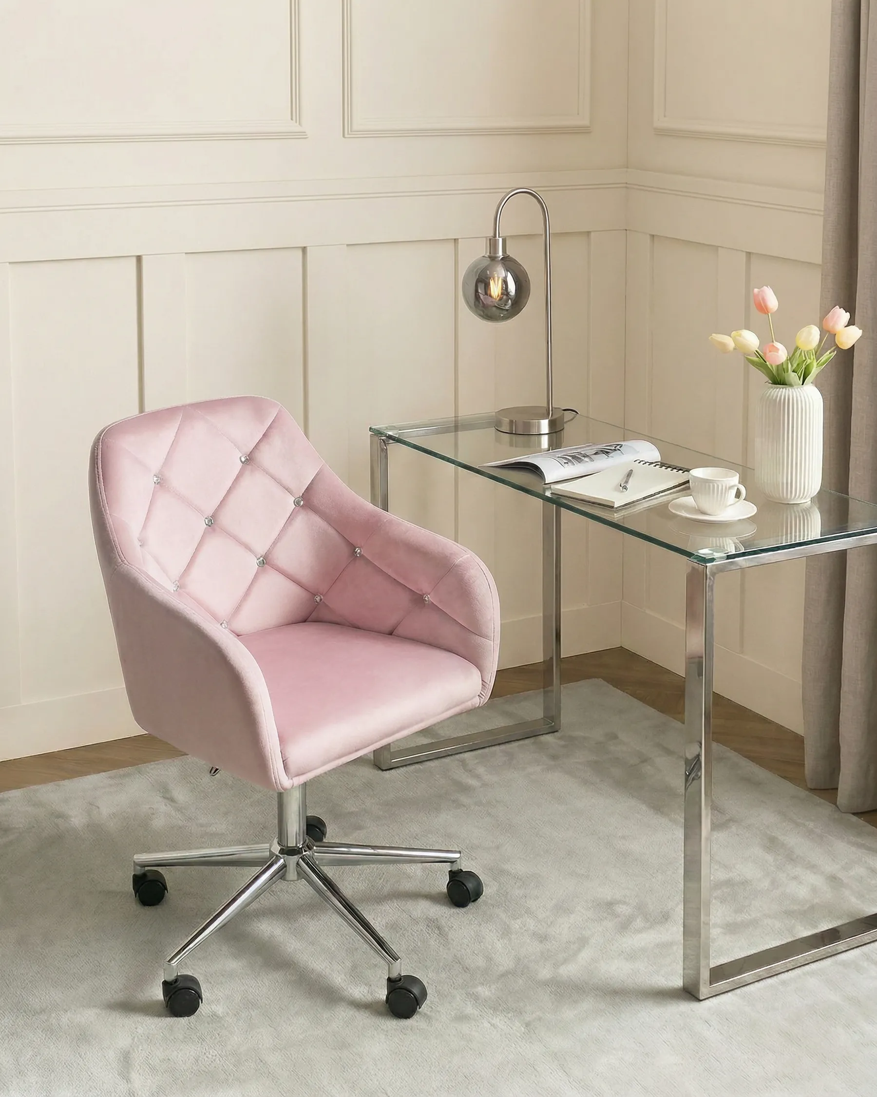 Schreibtischstuhl VELORIA Samtstoff Pastellrosa_1062131