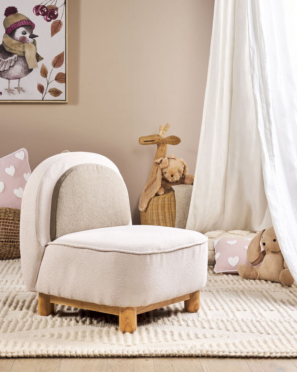Kids Armchair Dinosaur FABORG Fabric Light Beige