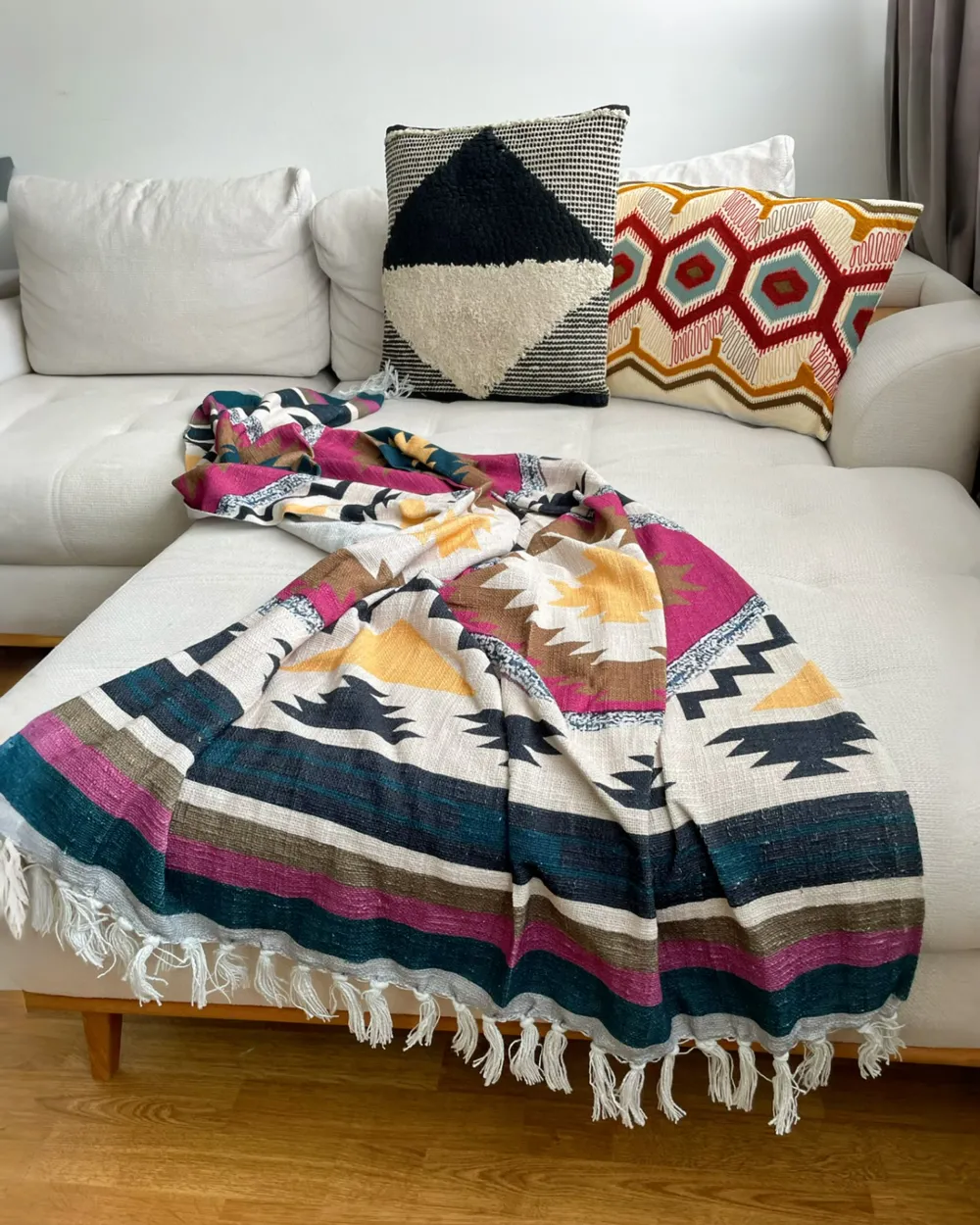 Throw Cushion KHORA 50 x 50 cm Cotton Black Geometric Pattern_985048