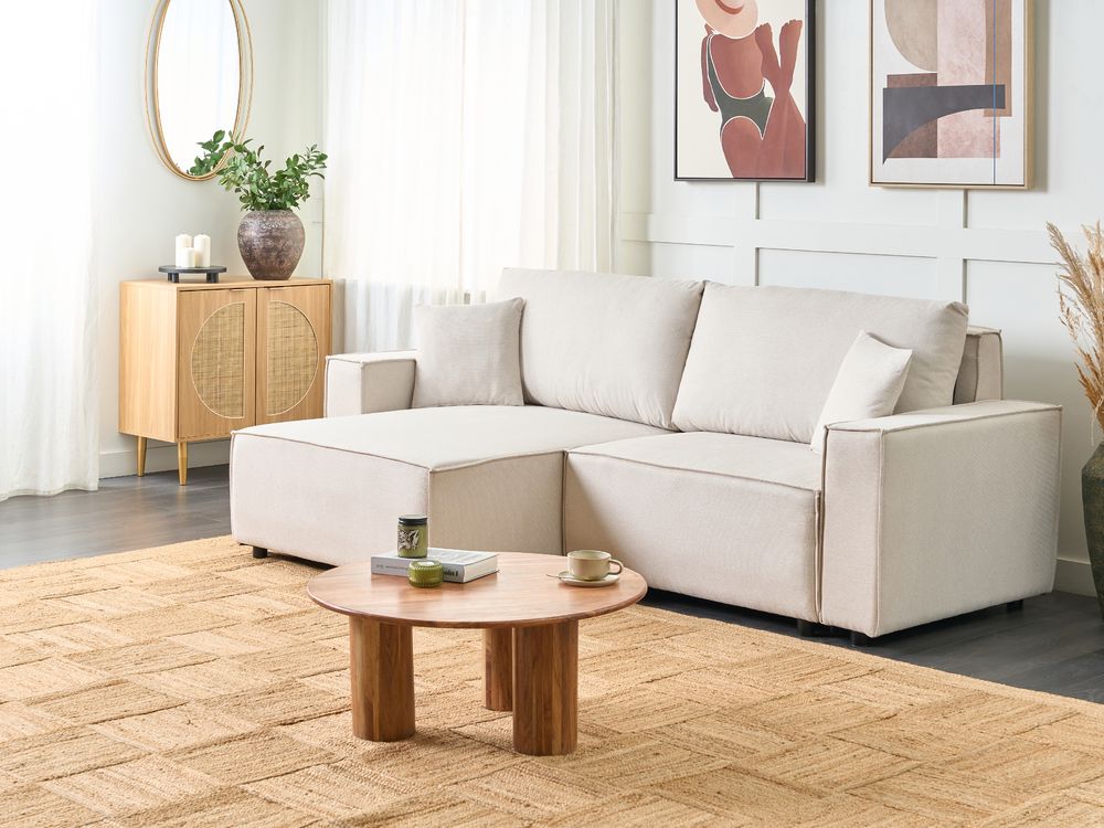 Sofa Bed KARILA with Storage Fabric Light Beige Right Hand