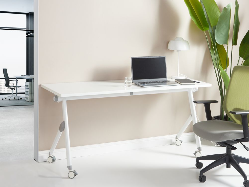 Foldable Office Desk BENDI 160 cm 60 cm with Wheels White